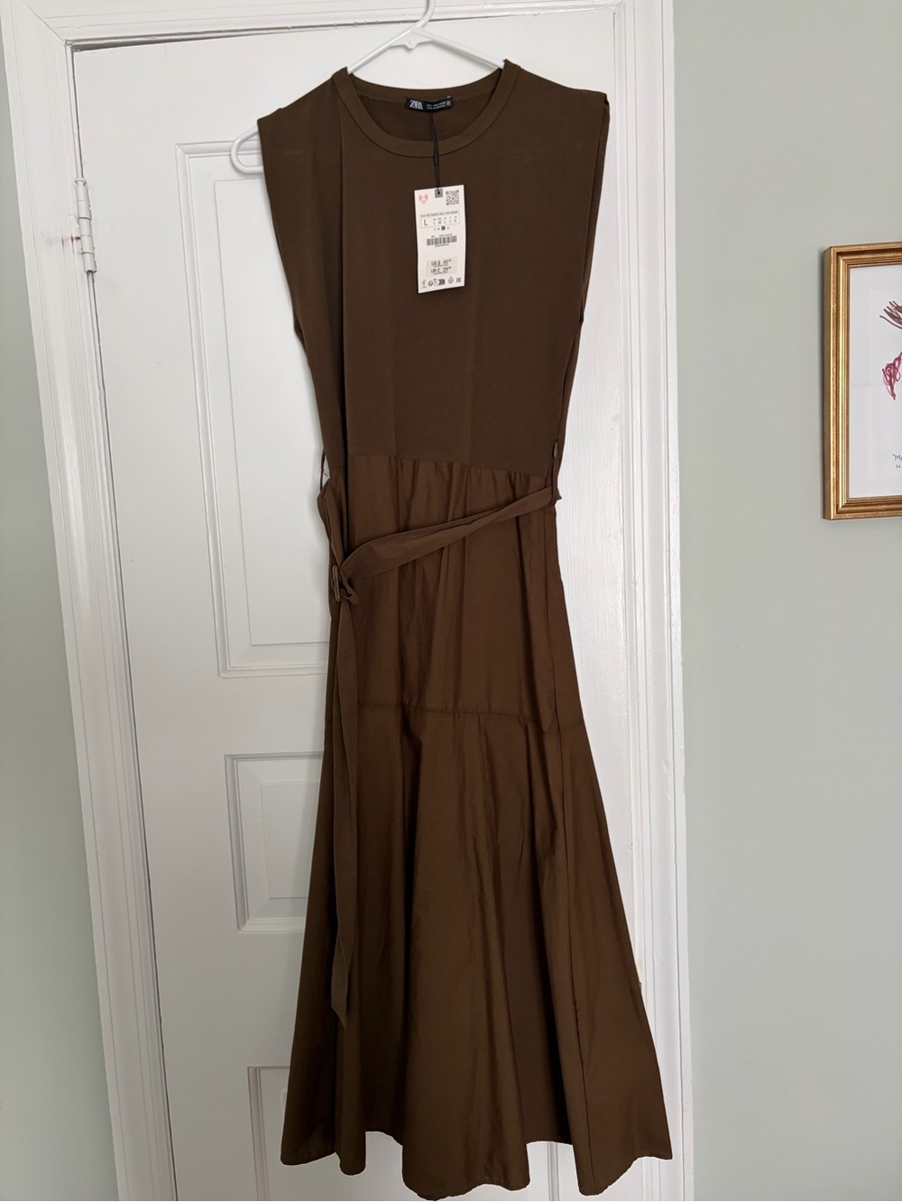 Zara Brown Sleeveless Maxi Dress with Tie Waist